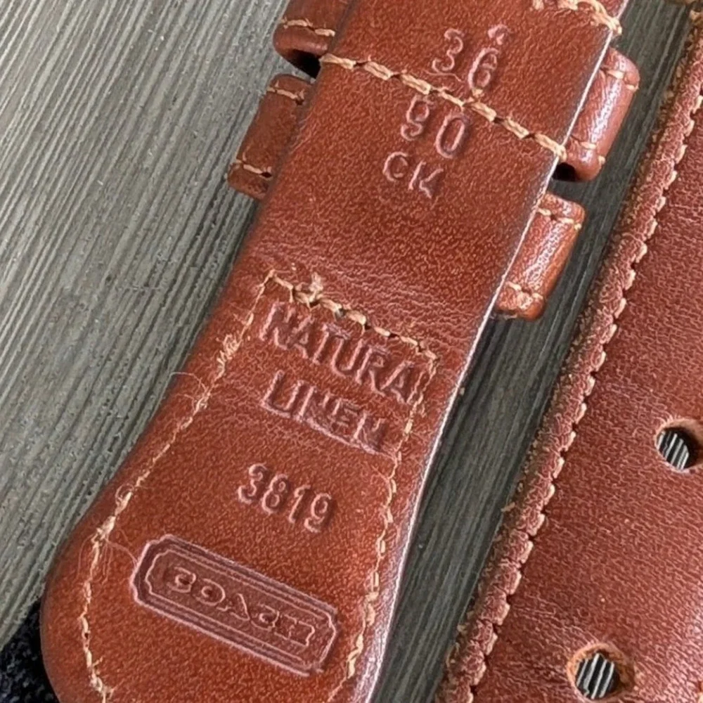 Coach Vintage Natural Linen Leather Belt Black Brown Brass Size 36